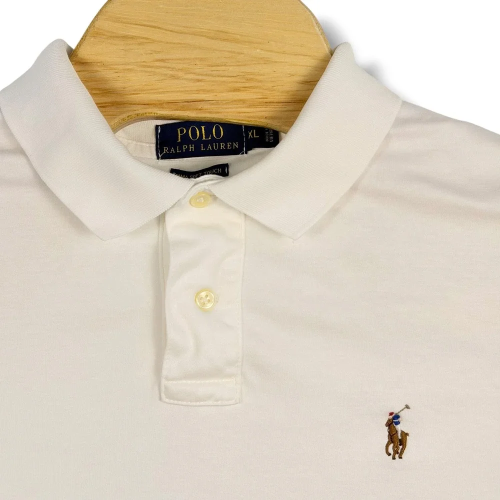 Polo Ralph Lauren Polo Shirt Men L White Classic Fit Pima Cotton Short Sleeve